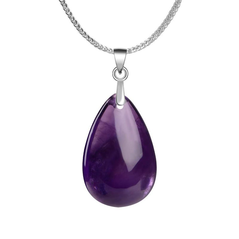 iSTONE 925 Sterling Silver Natural Gemstone Amethyst Watr Drop Shape Ladies Pendant Necklace, Gemstone Birthstone with 18" Silver Chain - Image 1