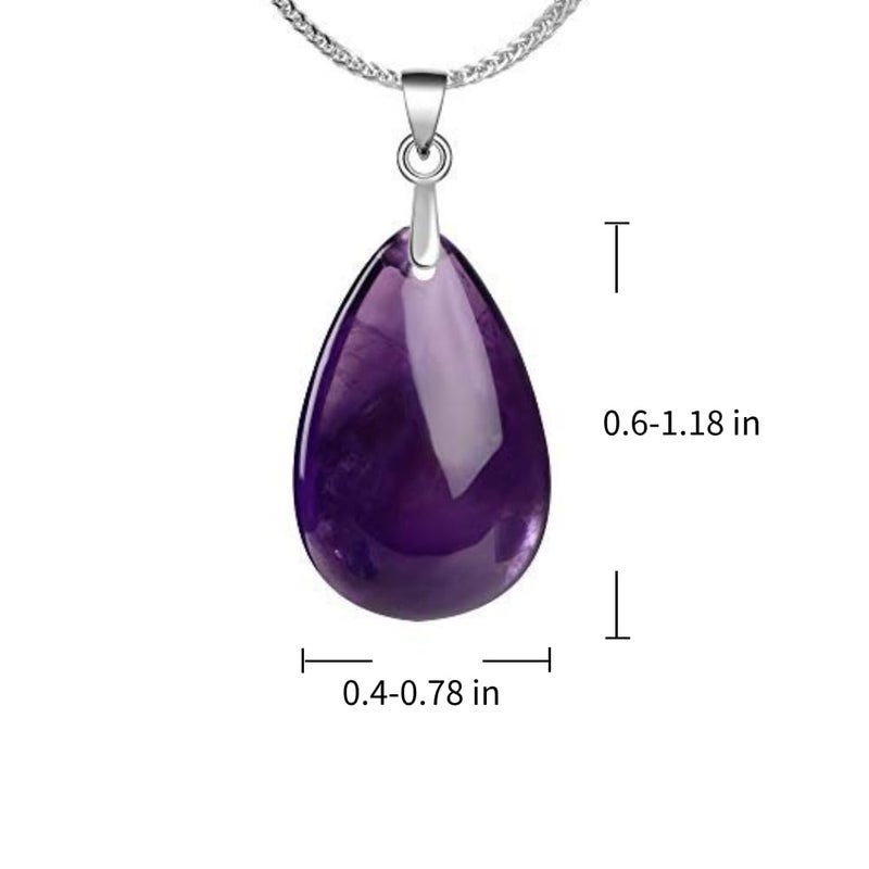 iSTONE 925 Sterling Silver Natural Gemstone Amethyst Watr Drop Shape Ladies Pendant Necklace, Gemstone Birthstone with 18" Silver Chain - Image 3