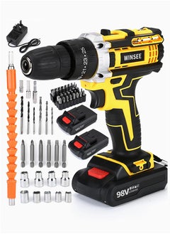 WINSEE Variable Speed ​​Drive Drill, 25+3 Position Clutch, 186 lbs Max Torque, Two Li-Ion Batteries and Fast Charger, 3/8" Keyless Metal Chuck, LED Work Light, 24 Accessories + 32 Position Box  - Image 1