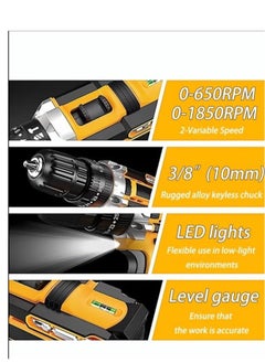 WINSEE Variable Speed ​​Drive Drill, 25+3 Position Clutch, 186 lbs Max Torque, Two Li-Ion Batteries and Fast Charger, 3/8" Keyless Metal Chuck, LED Work Light, 24 Accessories + 32 Position Box  - Image 2