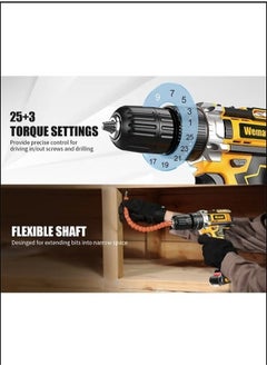 WINSEE Variable Speed ​​Drive Drill, 25+3 Position Clutch, 186 lbs Max Torque, Two Li-Ion Batteries and Fast Charger, 3/8" Keyless Metal Chuck, LED Work Light, 24 Accessories + 32 Position Box  - Image 5