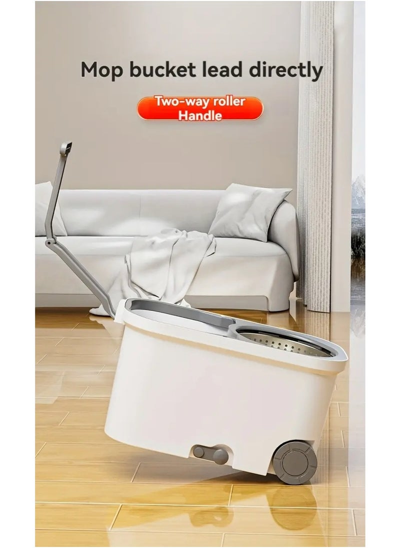 360-Degree Spin Mop and Bucket Set - Detachable Spinning Bucket with Wheels, Stainless Steel Telescopic Long Handle, Lazy Mop, Reusable Microfiber Mop Heads, 6L Bucket for Deep Cleaning on All Floor Surfaces
