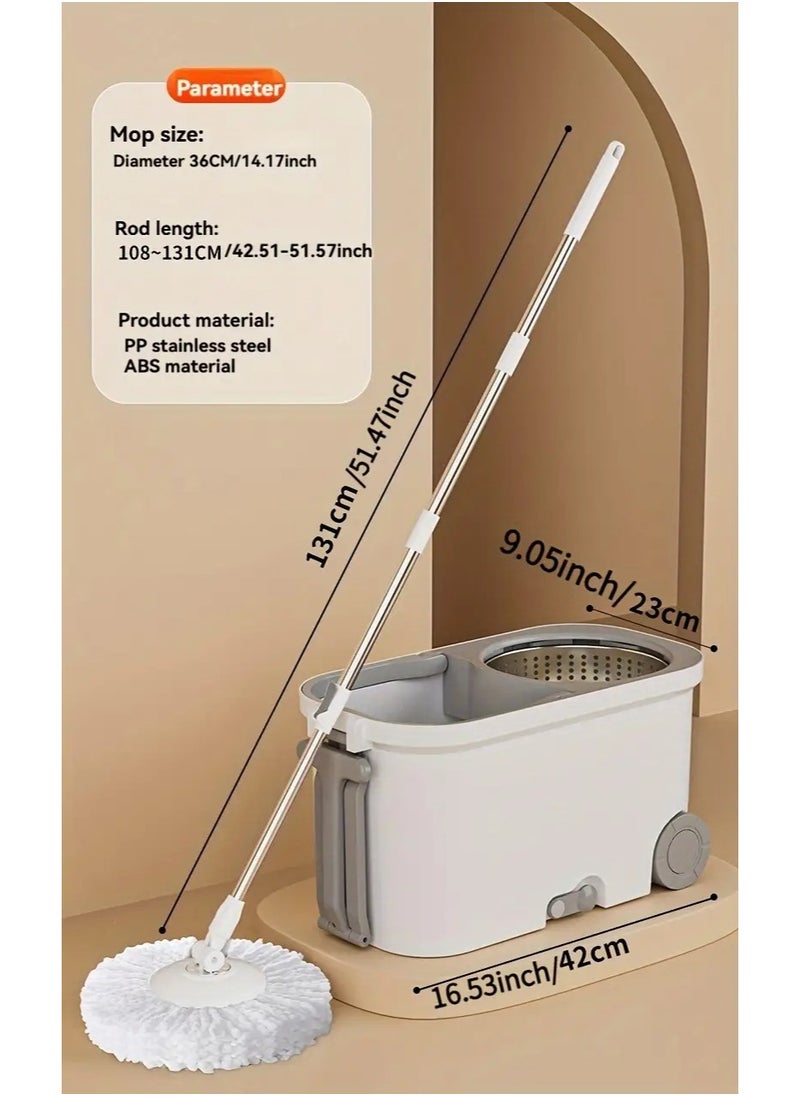360-Degree Spin Mop and Bucket Set - Detachable Spinning Bucket with Wheels, Stainless Steel Telescopic Long Handle, Lazy Mop, Reusable Microfiber Mop Heads, 6L Bucket for Deep Cleaning on All Floor Surfaces