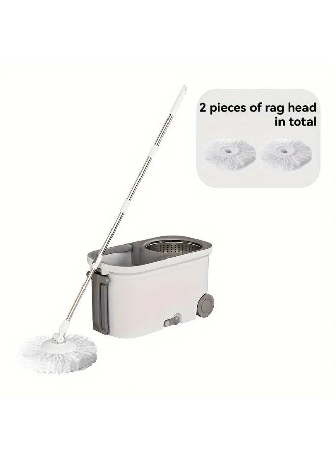 360-Degree Spin Mop and Bucket Set - Detachable Spinning Bucket with Wheels, Stainless Steel Telescopic Long Handle, Lazy Mop, Reusable Microfiber Mop Heads, 6L Bucket for Deep Cleaning on All Floor Surfaces