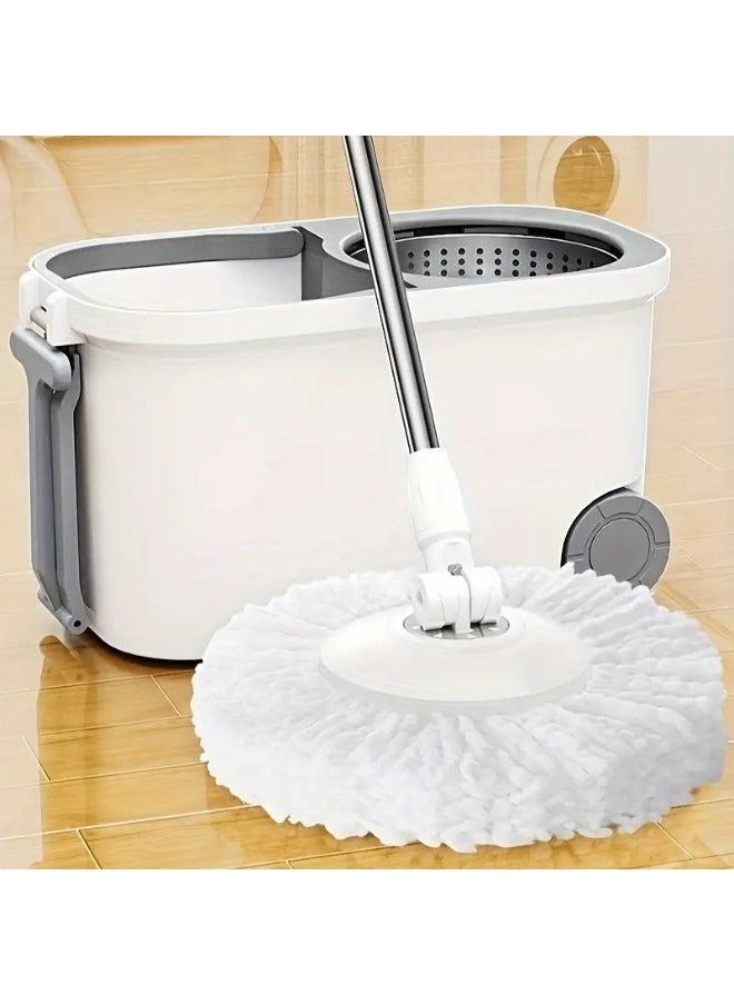 360-Degree Spin Mop and Bucket Set - Detachable Spinning Bucket with Wheels, Stainless Steel Telescopic Long Handle, Lazy Mop, Reusable Microfiber Mop Heads, 6L Bucket for Deep Cleaning on All Floor Surfaces
