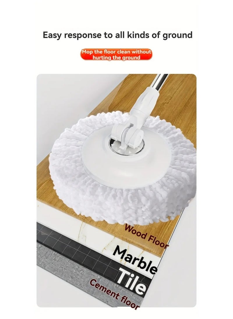 360-Degree Spin Mop and Bucket Set - Detachable Spinning Bucket with Wheels, Stainless Steel Telescopic Long Handle, Lazy Mop, Reusable Microfiber Mop Heads, 6L Bucket for Deep Cleaning on All Floor Surfaces