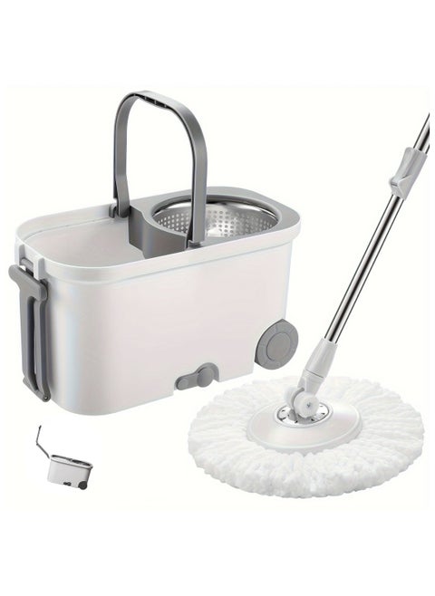 360-Degree Spin Mop and Bucket Set - Detachable Spinning Bucket with Wheels, Stainless Steel Telescopic Long Handle, Lazy Mop, Reusable Microfiber Mop Heads, 6L Bucket for Deep Cleaning on All Floor Surfaces