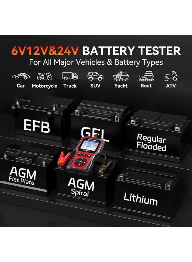 KONNWEI KW331 Car Battery Tester with Cloud Printing 10-2000CCA 6/12/24V Lead-Acid, AGM, Lithium Battery Tester Automotive Alternator Tester Cranking Charging System for Vehicles Truck, RV, Boat - Image 4