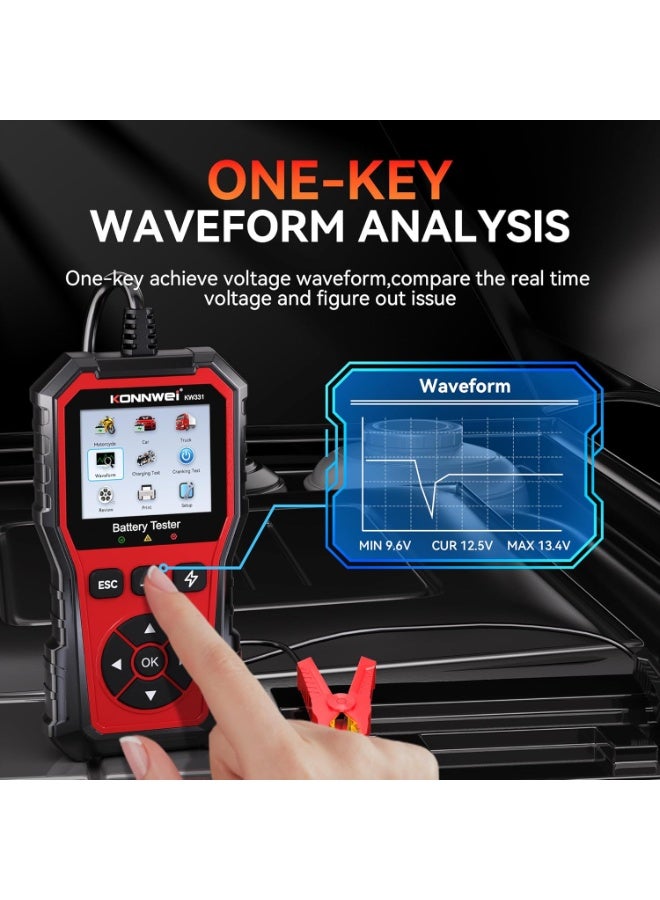 KONNWEI KW331 Car Battery Tester with Cloud Printing 10-2000CCA 6/12/24V Lead-Acid, AGM, Lithium Battery Tester Automotive Alternator Tester Cranking Charging System for Vehicles Truck, RV, Boat - Image 5