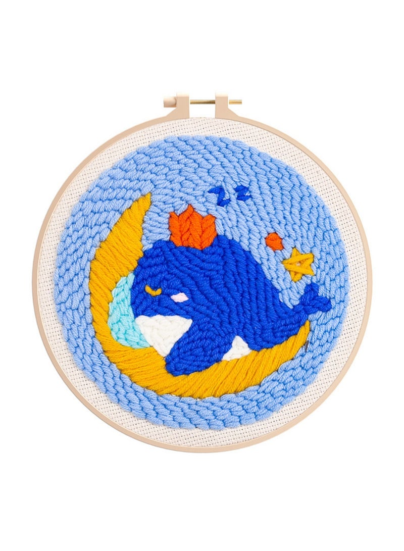 DIY Punch Needle Kit, Cute Cartoon Patterns for Beginners, 20x20cm Hoop Embroidery Punch Needle Beginner Craft Kit, Easy to Make for Adults and Children, Ideal Decorative Gift, Instructions Included (Sleeping Little Blue Whale) - Image 1