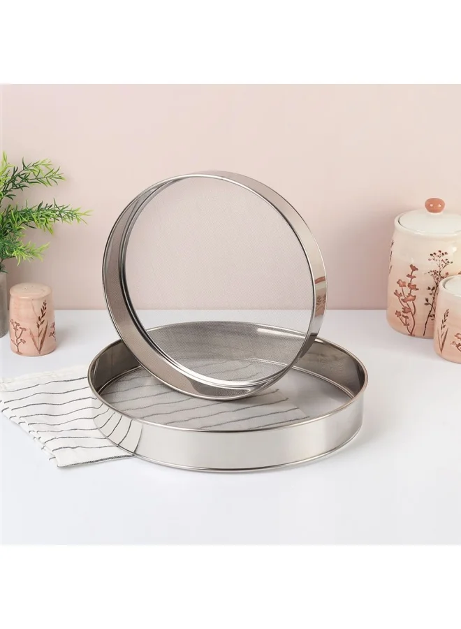 DANUBE HOME Jake 2-Piece Stainless Steel Flour Sifter Fine Mesh Round Flour Sifter Stainless Steel Fine Mesh Strainers for Baking Cake Bread Pies Pastries  25 x 24 x 5 Hcm 30 x 29 x 5 Hcm