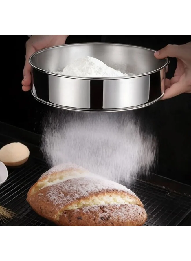 DANUBE HOME Jake 2-Piece Stainless Steel Flour Sifter Fine Mesh Round Flour Sifter Stainless Steel Fine Mesh Strainers for Baking Cake Bread Pies Pastries  25 x 24 x 5 Hcm 30 x 29 x 5 Hcm