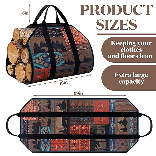 Barydat Large Firewood Carrier with Handles 39 x 18 Inches Canvas Firewood Log Carrier Bag Heavy Duty Wood Holder for Fireplace Campfire Camping Wood Stove Accessories(Rustic) - Image 5
