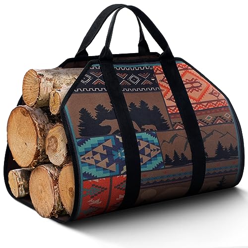 Barydat Large Firewood Carrier with Handles 39 x 18 Inches Canvas Firewood Log Carrier Bag Heavy Duty Wood Holder for Fireplace Campfire Camping Wood Stove Accessories(Rustic) - Image 1