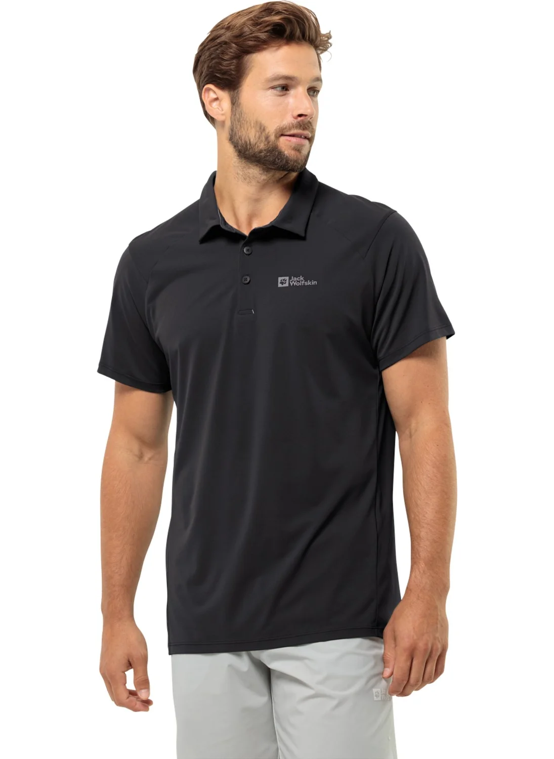 جاك ولفسكن Black Men's Polo T-Shirt 1810121TR_PRELIGHT Traıl Polo M