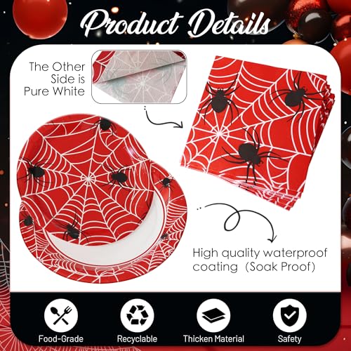 Watch Me Fly 75pcs Spider Party Supplies, 25 Guest Disposable Red Paper Plates & Napkins, Tableware Decorations Favors, Including 9" & 7" Plates & Napkins for Halloween, Birthday, Parties, and Everyday Use - Image 4