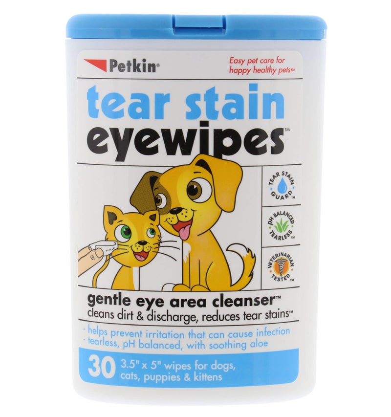 Petkin Pet Eye Wipes 30 Moist Wipes Gentle Eye Cleaning Wipes Remove Dirt Discharge Tear Stains Super Convenient Pet Wipes for Dogs Cats Puppies Kittens Ideal for Home or Travel