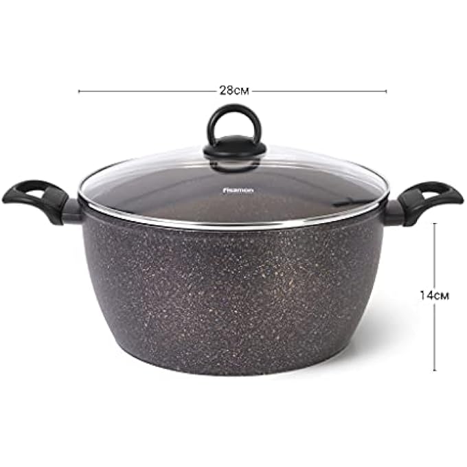 فيسمان قدر طهي ماجنا 28×14 سم، مصنوع من الألومنيوم مع طلاء غير لاصق، سعة 735 لتر، مع غطاء زجاجي، وعاء طهي متعدد الأغراض، وعاء صلصة، وعاء حساء، متعدد الطبقات ومتين للغاية - Image 4