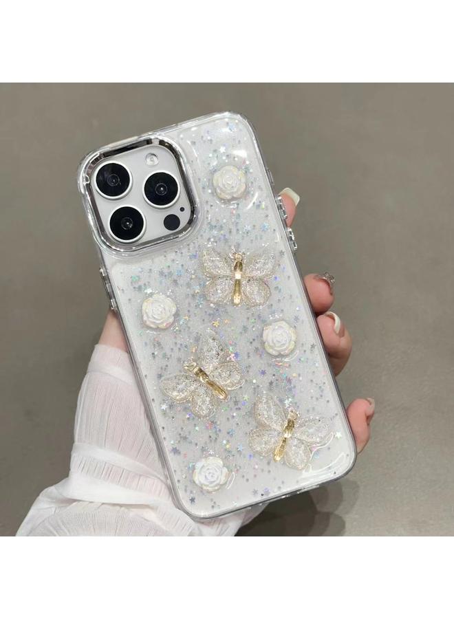 جراب هاتف TPU لامع ثلاثي الأبعاد على شكل فراشة لهاتف iPhone 14 Pro Max (ذهبي)