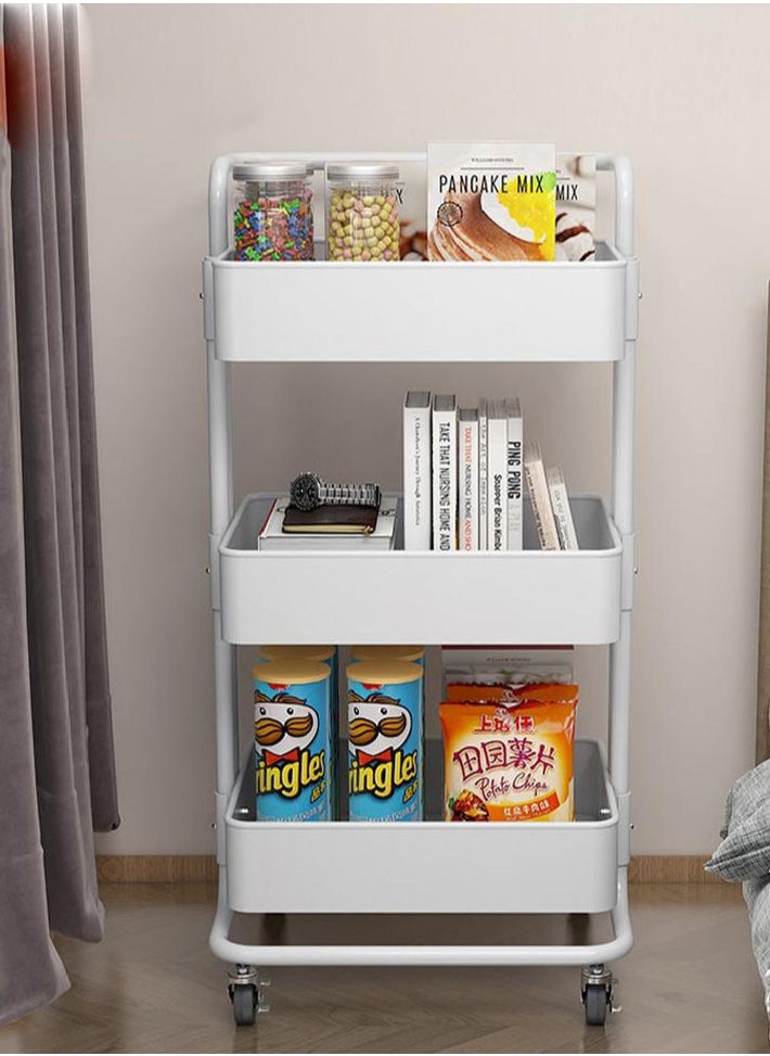 dida-cosmos - 3-Tier it can moveMultipurpose Rolling Shelves Metal Cart Organizer White 82x44x36cm - Image 1