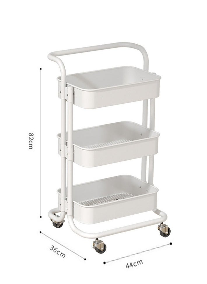 dida-cosmos - 3-Tier it can moveMultipurpose Rolling Shelves Metal Cart Organizer White 82x44x36cm - Image 1