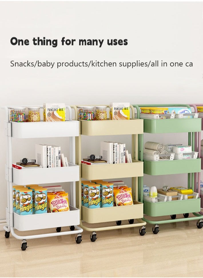 dida-cosmos - 3-Tier it can moveMultipurpose Rolling Shelves Metal Cart Organizer White 82x44x36cm - Image 1