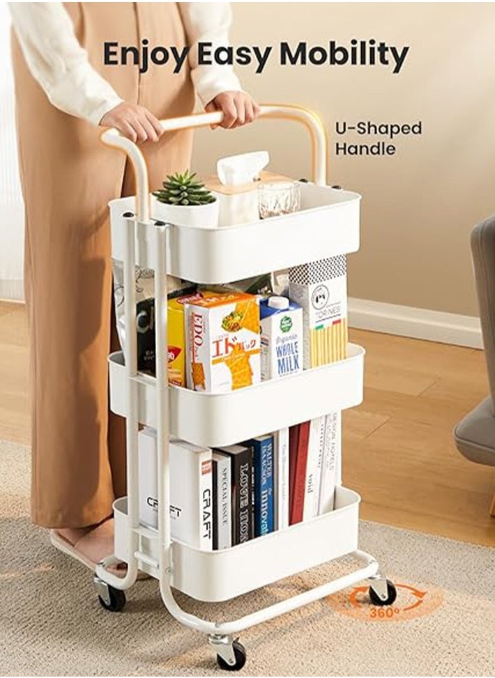 dida-cosmos - 3-Tier it can moveMultipurpose Rolling Shelves Metal Cart Organizer White 82x44x36cm - Image 1