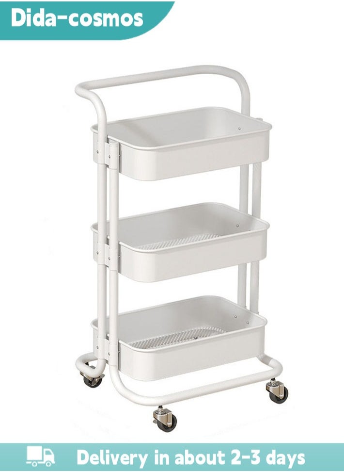 dida-cosmos 3-Tier it can moveMultipurpose Rolling Shelves Metal Cart Organizer White 82x44x36cm 