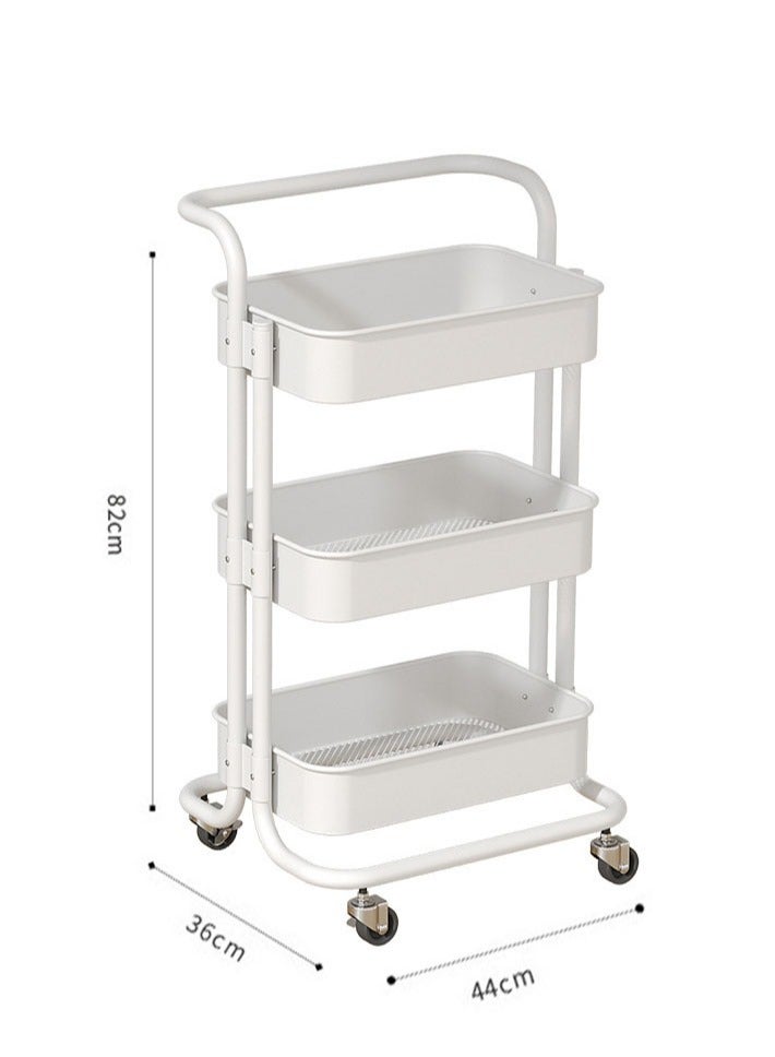 dida-cosmos 3-Tier it can moveMultipurpose Rolling Shelves Metal Cart Organizer White 82x44x36cm - Image 2