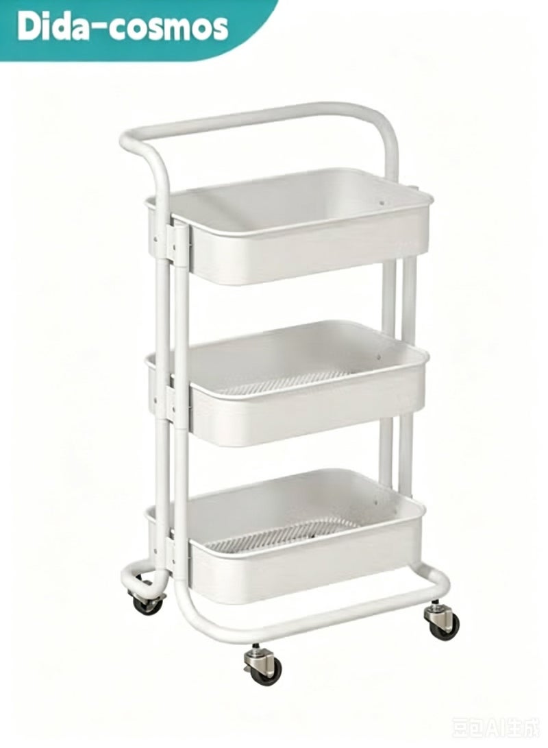 dida-cosmos 3-Tier it can moveMultipurpose Rolling Shelves Metal Cart Organizer White 82x44x36cm - Image 1