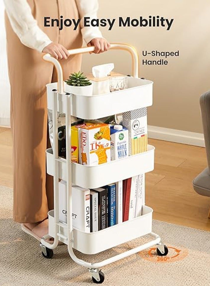 dida-cosmos 3-Tier it can moveMultipurpose Rolling Shelves Metal Cart Organizer White 82x44x36cm - Image 4