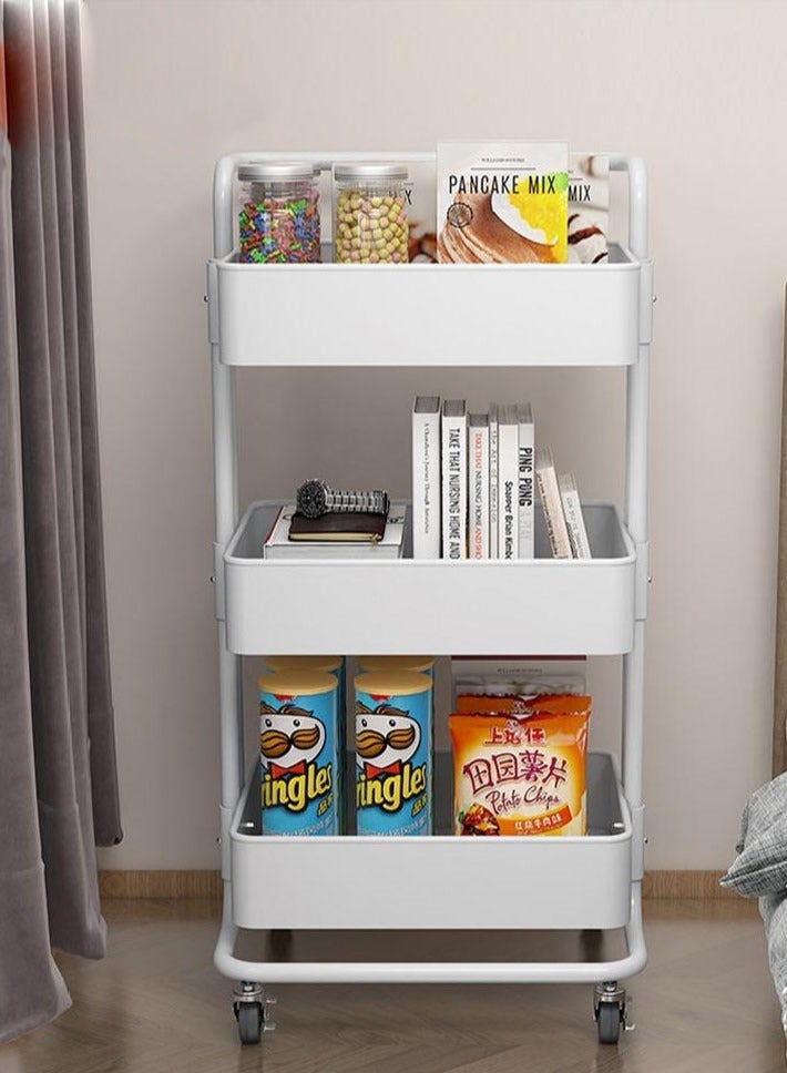dida-cosmos 3-Tier it can moveMultipurpose Rolling Shelves Metal Cart Organizer White 82x44x36cm - Image 3