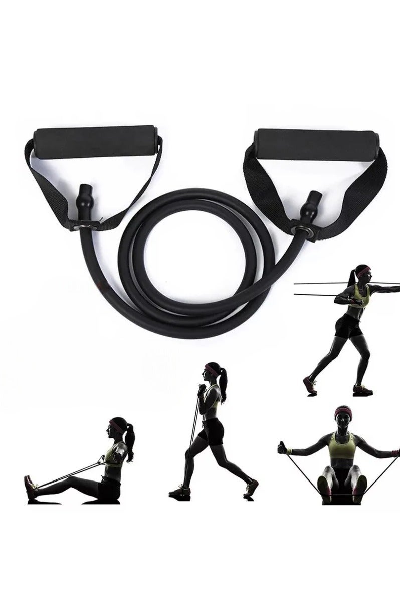 Multi-Functional Resistance Bands Set (5 Levels) – Adjustable Exercise Bands with Handles for Home Fitness, Rehabilitation, Stretching & Muscle Strengthening  Upgrade your home workouts with this versatile resistance band set, designed to deliver a full-body workout anytime and anywhere. Whether your goal is to build strength, tone muscles, improve flexibility, support rehabilitation, or lose weight, it is the perfect alternative to a home gym for all fitness levels.  The set includes 5 color-coded resistance bands with different tension levels, allowing you to easily adjust and customize your workout intensity. From beginners and seniors to professional athletes, these bands are ideal for strength training, yoga, Pilates, physical therapy, and stretching exercises. Use a single band or combine multiple bands to increase resistance as your fitness level improves.  Made from high-quality natural latex, the bands provide excellent elasticity, durability, and tear resistance. - Image 1