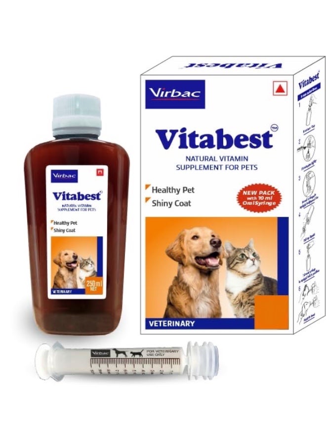 Virbac Vir bac VITABEST Omega-3 & Omega-6 Supplement for Pets – Nutritional Liquid for Cats & Dogs – Supports Joint Health, Heart, Skin & Coat – 150ml