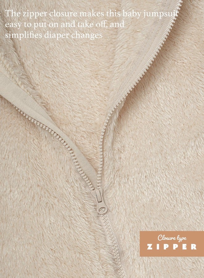 SKYTWO Baby Plush Long Sleeve Polar Fleece Jumpsuit With Bear Ears Baby Fleece Hooded Jumpsuit Infant Winter Outfit (Beige, 0-3 Months) - Image 4