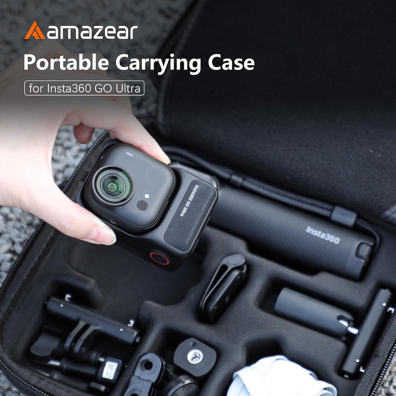 AMAZEAR Carry Case for Insta360 Go Ultra Accessories, Insta 360 Go-Ultra Portable Travel Bag with Shoulder Strap Hard Case for Protection, Organization, and Storage, Water-Resistance, Black - Image 2