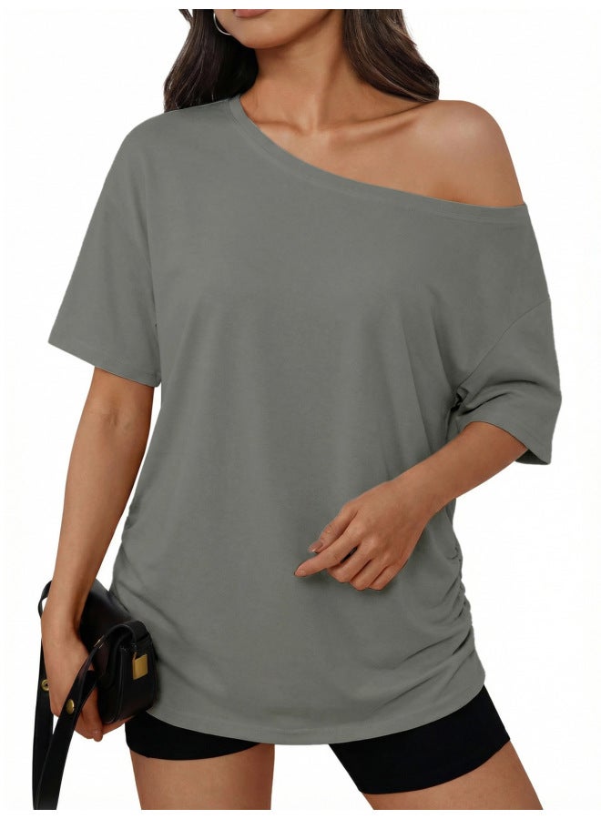 European And American Women's Clothing Manufacturer Trade Exclusive Women's Off-shoulder T-shirt Tk Hot Top