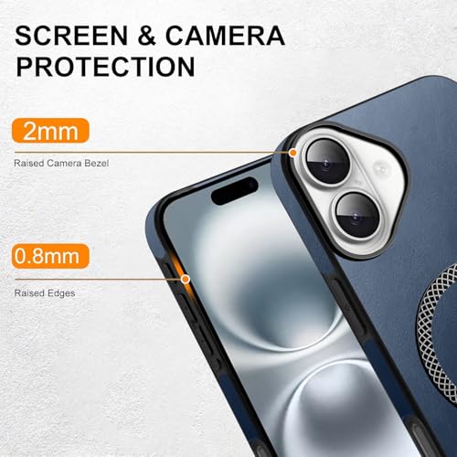 KARWAN Shockproof Hybrid Leather Finish Back Case Cover Compatible with iPhone 16 Plus with Wireless MagEaze Charging Cover, Anti-Scratch Shield Case with Strong Minimalist Design (Blue) - Image 2