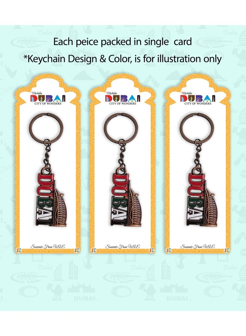 Souvenir Souq Stylish metal keychain 3pcs, Round Shape,featuring Dubai Famous Landmarks in one Design in three vibrant colors—perfect as a souvenir, Give away gift, or everyday accessory & Return gift. - Image 3