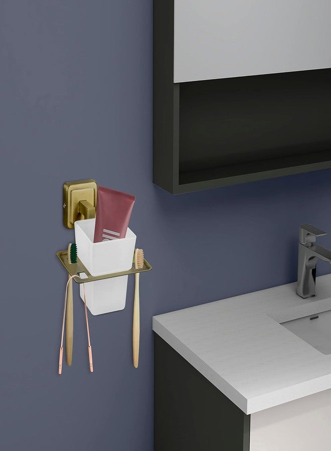 Plantex (Primax) 304 Grade Stainless Steel Toothbrush Holder/Stand/Toothpaste Stand/Tumbler Holder for Bathroom - Decan (Brass Antique) - Image 2