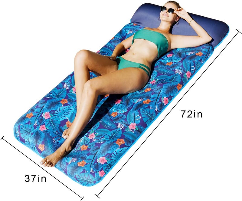 FindUWill Oversized Pool Float Lounge, 72" X 37" Extra Large Fabric-Covered Pool Floats for Adults, Inflatable Contour Lounger with Headrest Ultra-Comfort Cooling Pool Raft (XL, Monstera) - Image 3
