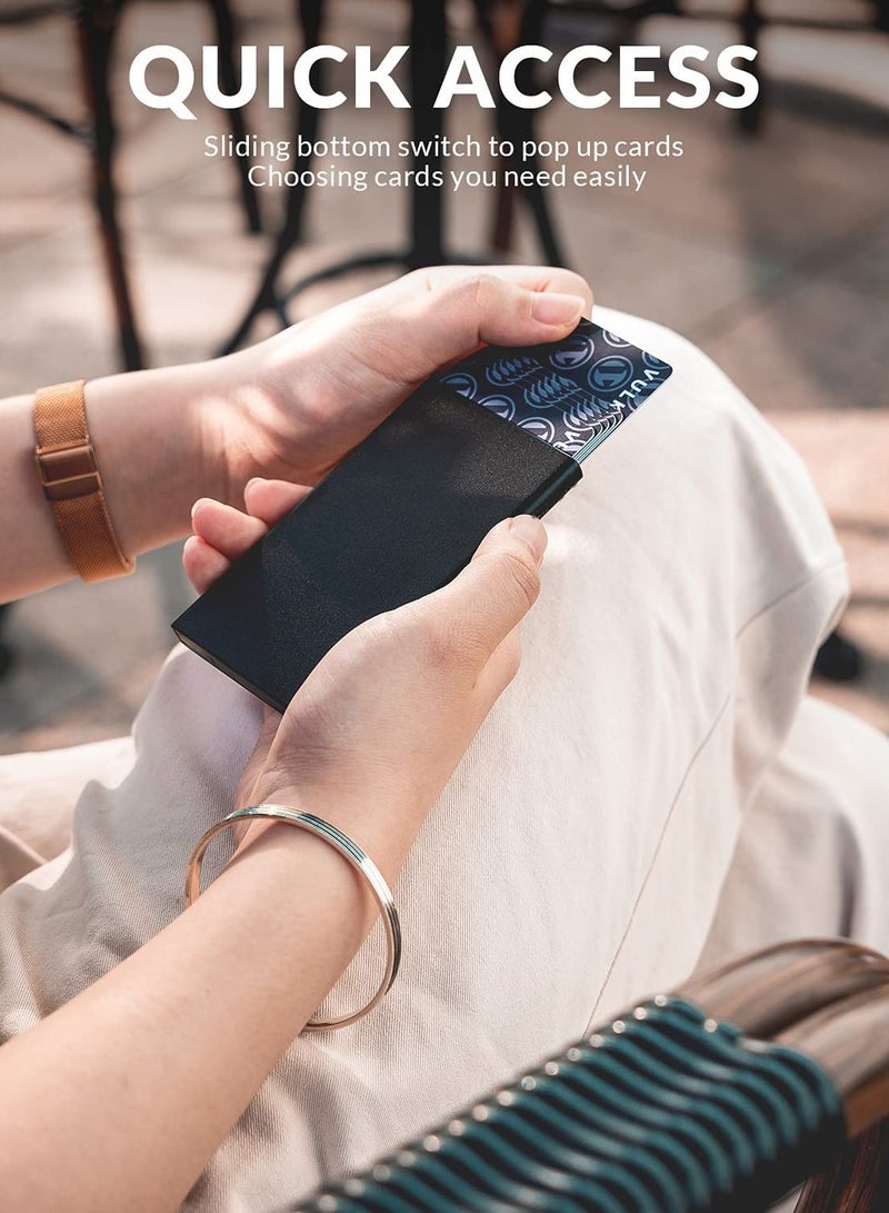 SOLARAE Card Wallet Pop Up Card Holder Credit Card Holder RFID Blocking Minimalist Slim Metal Case for Men Women (Black) - Image 4