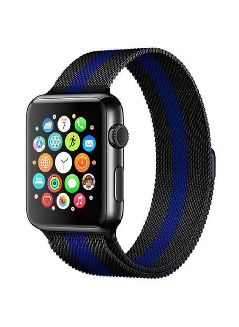 GENNEXT - Stainless Steel Metal Strap Milanese Loop Alloy Replacement for Apple Watch 42/44/45/49mm Black Blue - Image 1