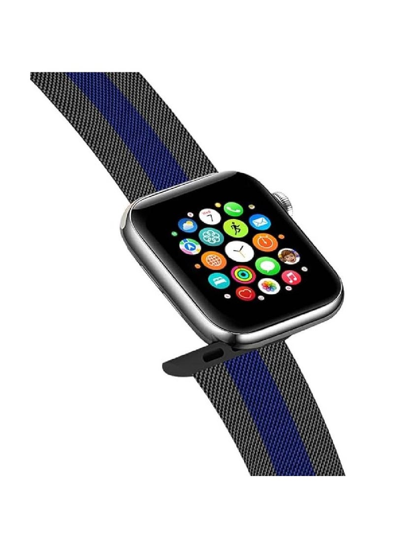 GENNEXT - Stainless Steel Metal Strap Milanese Loop Alloy Replacement for Apple Watch 42/44/45/49mm Black Blue - Image 1