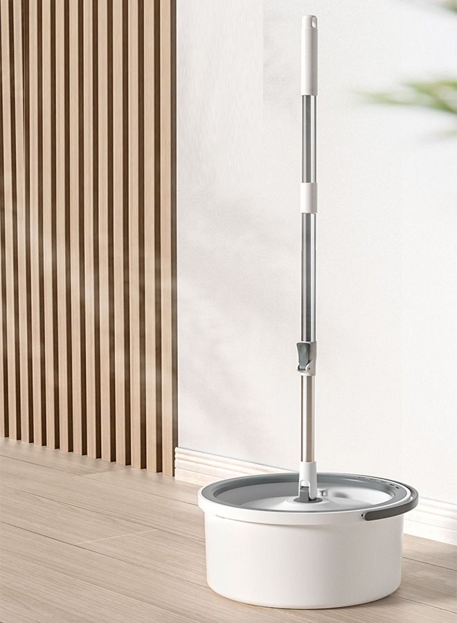 إن كي أكس مجموعة ممسحة دوارة 360 درجة ودلو دائري، ممسحة أرضية ذاتية العصر بمقبض تلسكوبي من الفولاذ المقاوم للصدأ، رأس ممسحة دائري كبير من الألياف الدقيقة، عصر بدون استخدام اليدين، مسح رطب وجاف للأرضيات الخشبية والبلاط والباركيه في المنزل والمطبخ - Image 5