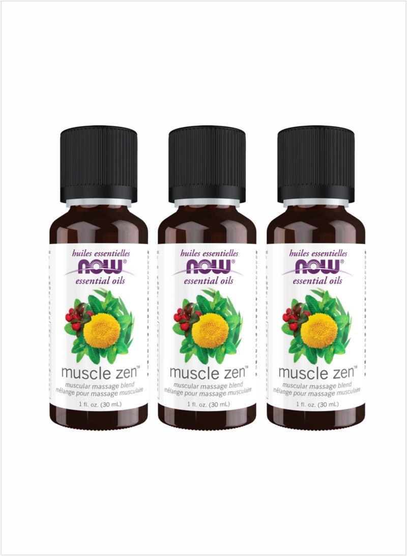 NOW Essential Oils Muscle Zen Blend - Relaxation & Relief, 30ml (Pack of 3)