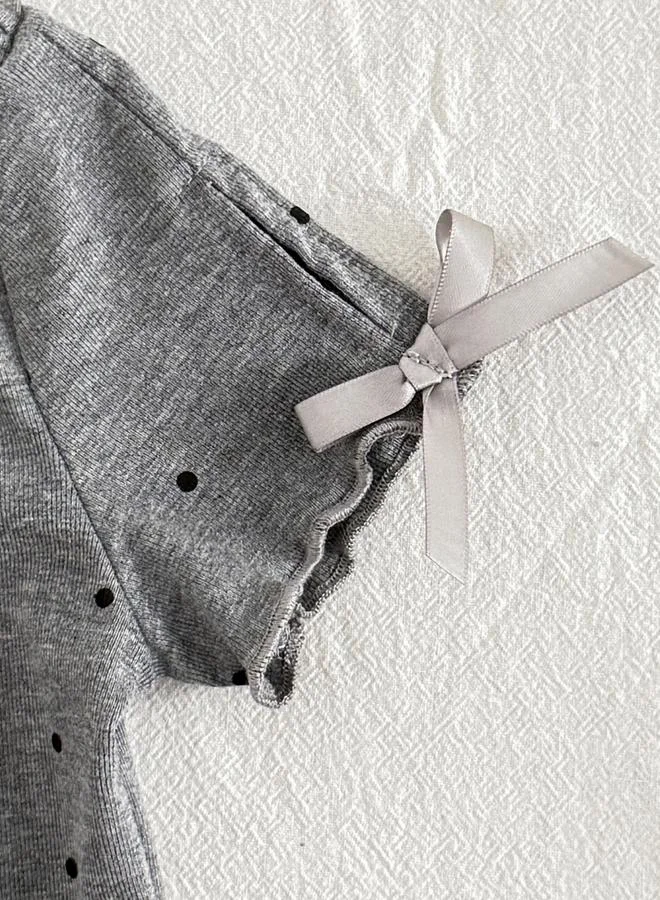 Take Two  Girls Grey Polka Dot Bow T-Shirt for Women | Best Price UAE