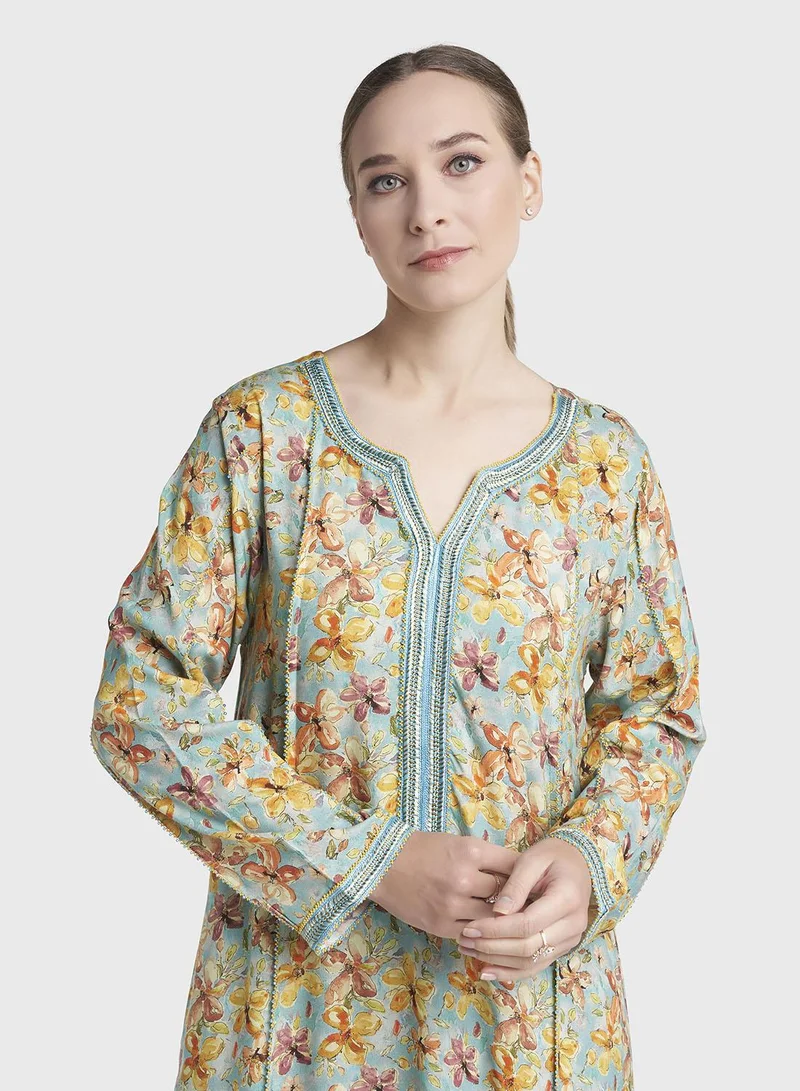 Kashkha Light Blue Colour Hand Work Rayon Floral Printed Jalabiya (VG3223)