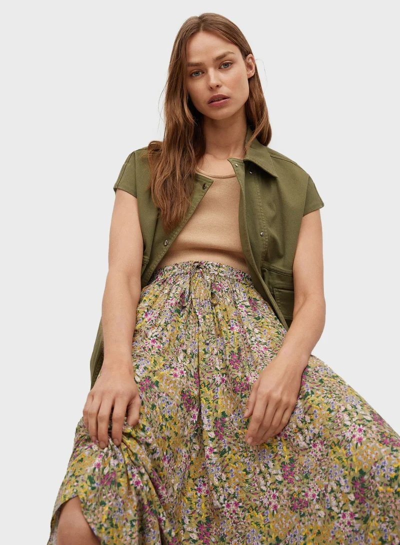MANGO Drawstring Waist Printed Skirt