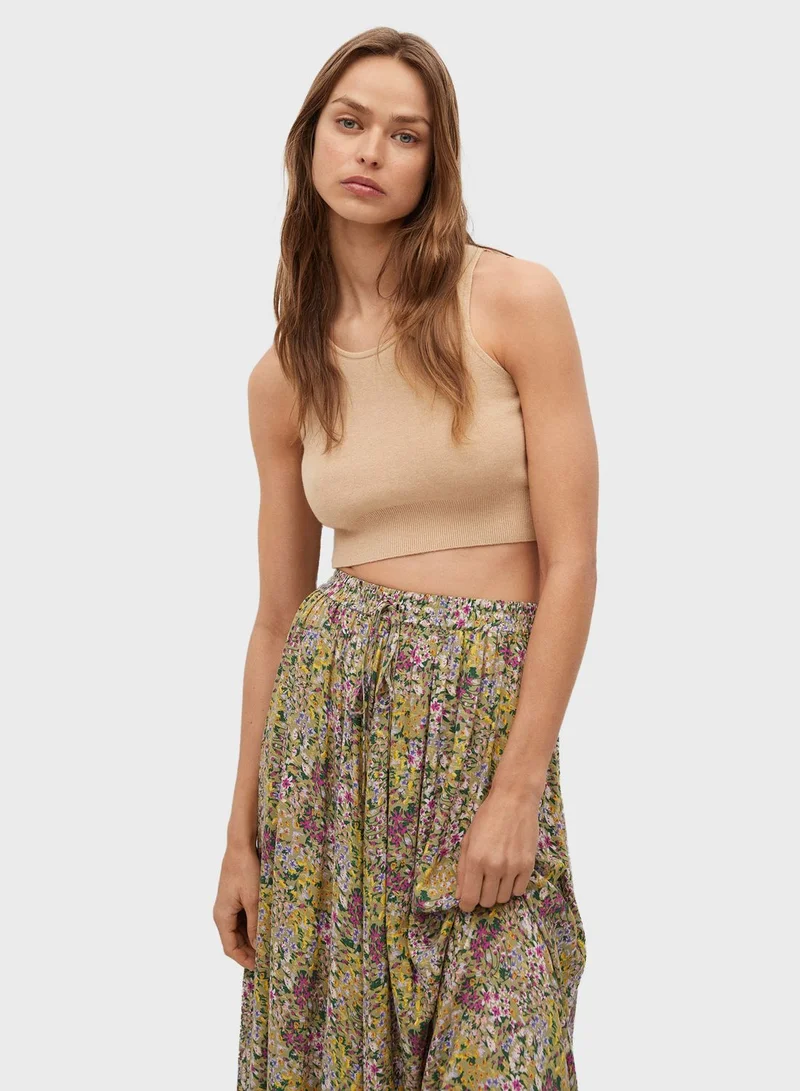 MANGO Drawstring Waist Printed Skirt